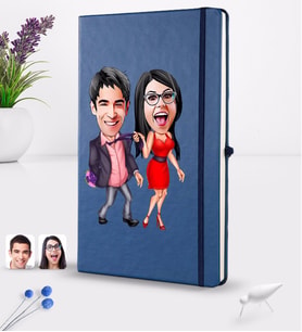 BK Gift Kişiye Özel Sevgililer Karikatürlü Karikatürlü Lacivert Termo Deri Defter 16x24cm Model 4