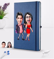 BK Gift Kişiye Özel Sevgililer Karikatürlü Karikatürlü Lacivert Termo Deri Defter 16x24cm Model 4