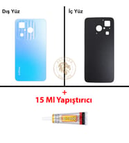 Infinix Hot 40İ Mavi Uyumlu Arka Kapak + B7000 Yapıştırıcı Arka Cam Batarya Pil Kapağı Lazer Kesim