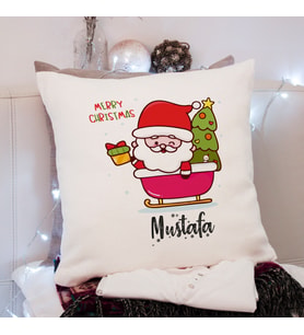 Mutlu Yıllar & Merry Christmas & Yılbaşı & Noel Baba Tasarımlı Yastık Kişiye Özel