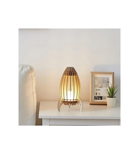 Doğal Ahşap MDF Füze Raket Tasarımlı Masanight Lambası (Krem)