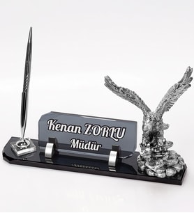 Gümüş Kartal Biblolu Kristal Masa İsimliği Vina Ofis İsimlik