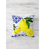 Limon Ve Yaprak Çift Tarafı Baskılı Gizli Fermuarlı Yastık Kılıfı Kırlent Koltuk Yastık Kılıfı (Sarı)