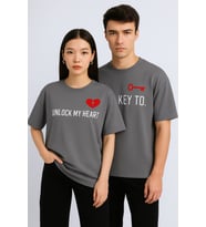 Unisex Kadın Erkek The Key To Çift Sevgili T-shirt 2'li Set Takım (Antrasit)
