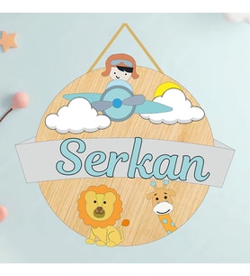 Kişiye Özel Ahşap Bebek Kapı Süsü, Bebek ve Çocuk Odası (UÇAK ) 1