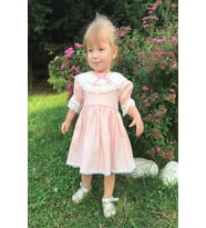 Dantel Yaka Detaylı Pembe Kız Çocuk Bebek Elbise (Pudra)