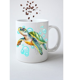 3d Caretta Kaplumbağa Baskılı Hediye Kupa Bardak Porselen Çay Kahve Fincanı
