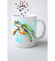 3d Caretta Kaplumbağa Baskılı Hediye Kupa Bardak Porselen Çay Kahve Fincanı
