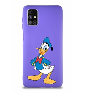 Samsung Galaxy M51 Soft Premier Kapak Donald Duck-C Tasarımlı Silikon Kılıf - Mor (Şeffaf)