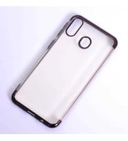 Galaxy A20 Kılıf İnce Köşeleri Renkli Şeffaf Silikon (Siyah)