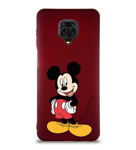 Xiaomi Redmi Note 9S Soft Premier Kapak Mickey Mouse-E Tasarımlı Silikon Kılıf - Mürdüm (Şeffaf)