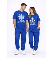 Sevgili Kombini Oversize Çift Tişört Unisex Captain Anchor Baskılı Matching Couple Partner 2'li Set (Lacivert)