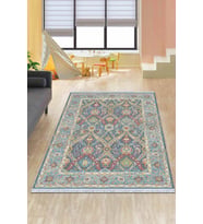 Mavi Çerçeveli Dokuma Pamuk Taban Kaymaz Kilim KLM244