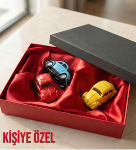 Özel Kutusunda Kişiye Özel 3 Renk Metal Vosvos Araba Hediye Seti  7x4cm