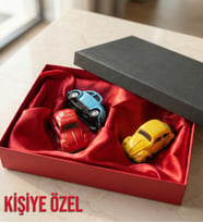 Özel Kutusunda Kişiye Özel 3 Renk Metal Vosvos Araba Hediye Seti  7x4cm