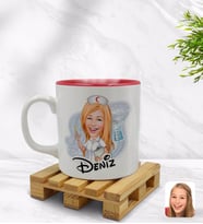 BK Gift Kişiye Özel Hemşire Karikatürlü İçi Kırmızı Renkli Kupa Bardak Model 2