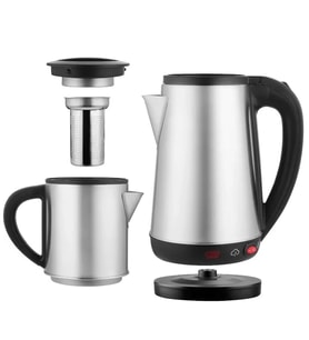 Crown CRW-2201 1800W 1.8 - 0.8 Litre Çelik Hazneli Çaycı Mutfak Kettle Demlikli Ve Süzgeçli Inox
