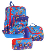 Kaukko Kids Üçlü İlkokul 1.2.3.4. Sınıf Okul Çanta Seti - Mavi Kırmızı - Erkek Çocuk - Silikon Aksesuarlı