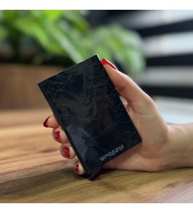 Mekanizmalı Kartlık Rfid Korumalı Alüminyum Otomatik Mekanizmalı Kredi Kartlık Desenli Taş Desenli Sİyah Deri
