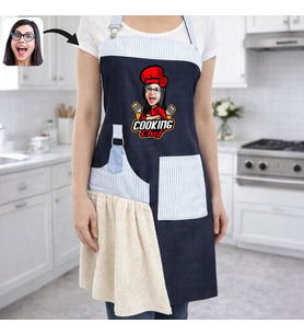 BK Gift Kişiye Özel Karikatürlü Pamuk Denim Havlu Detaylı Mutfak Önlüğü -2, Aşçı ve Şef Önlüğü, Anneye Hediye