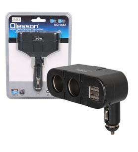 Olesson 1652 12-24V Çift USB Girişli 100W 2'li Araç Çakmak Çoklayıcı (Siyah)