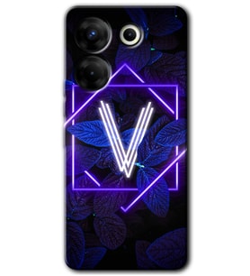 Tecno Camon 20 Pro 5G Kılıf HD Desen Baskılı Kılıf - Dark Neon Yaprak V Harfi