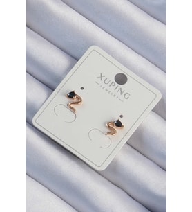 Xuping Rose Renk Siyah Zirkon Taşlı Kıvrımlı Küpe 5886 - HPSBYI4592-2186