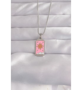 316L Çelik Gümüş Renk Pembe Mineli Güneş Model Tarot Kolye (Karışık)