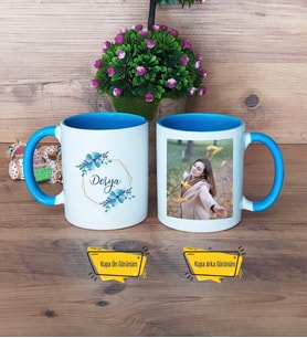 İsme Özel Doğum Günü Hediyesi Kupa Bardak Mavi Fotoğraflı