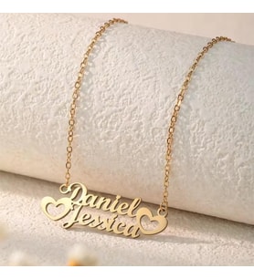 Kişiye Özel 925 Ayar Gümüş Kalp Detaylı Çift İsim Kolye (Gold)