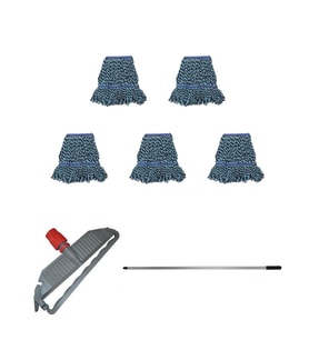 Cod-Ex Geniş Yedek Islak Mop Paspas Takımı - 5 ad 25 Cm. 500 Gr. Islak Mop + Mop Tutucu + Metal Vidalı Sap
