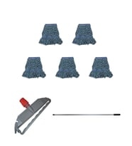 Cod-Ex Geniş Yedek Islak Mop Paspas Takımı - 5 ad 25 Cm. 500 Gr. Islak Mop + Mop Tutucu + Metal Vidalı Sap
