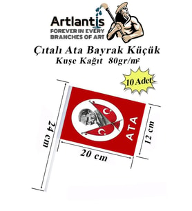 Çıtalı Ata Bayrak Kağıt 20x12 cm 10 Adet Atalı Bayrak Çıtalı Sopalı Küçük Bayrak Plastik Çubuklu Bayrak (Kırmızı-Beyaz)