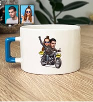 Kişiye Özel Karikatürlü Motorlu Sevgililer Lüks Fincan Sevgililer Günü Hediyesi