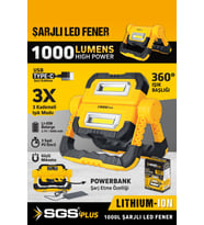 SGS5057 Katlanabilir Şarjlı Led Fener 1000 Lumen 3.7 Volt Mıknatıslı (Sarı)