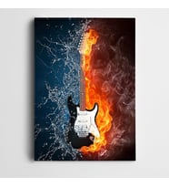 Elektro Gitar Ateş ve Su Kanvas Tablo