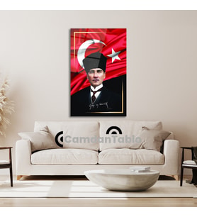 Atatürk ve Bayrak Cam Tablo