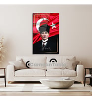Atatürk ve Bayrak Cam Tablo