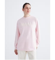 LCW Comfort Pembe Bisiklet Yaka Baskılı Kadın Sweatshirt