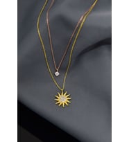 925 Ayar Gümüş Gold-rose Kaplama Zirkon Taşlı Asansörlü Tektaş Ve Güneş Kolye