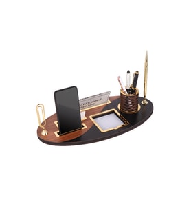 Tegik Çemberli Ahşap Modern Masa İsimlik Ofis Dekoru (Mercan)