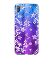 Huawei Y9 2019 Uyumlu Kapak Floral Lila Tasarımlı Şeffaf Silikon Kılıf