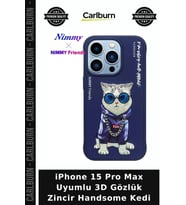 iPhone 15 Pro Max Uyumlu 3D Gözlük Zincir Handsome Kedi Cep Estetik Zincirli