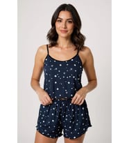 Yıldız Desenli Lacivert Şortlu Pijama Takımı
