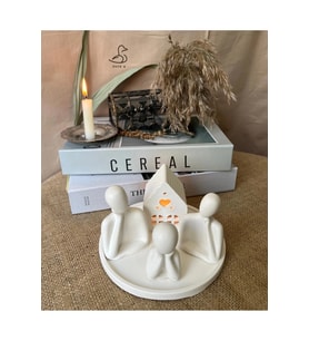 Üçlü Aile Minik Ev Dekoratif 2 Set (Beyaz)