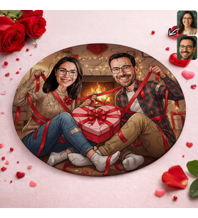 BK Gift Kişiye Özel Sevgili Karikatürlü Yuvarlak Puzzle 20x20cm -1, Sevgililer Günü Hediyesi, Sevgiliye Hediye