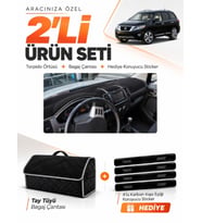 NİSSAN PATHFİNDER (2005-2014) Uyumlu Torpido Örtüsü + Tay Tüyü Bagaj Çantası + Sticker Seti - Siyah Gri