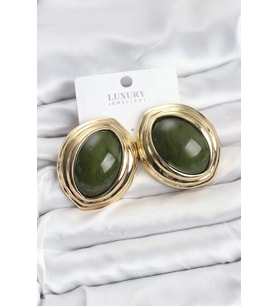 Pirinç Yeşil Badem Model Vintage Gold Kadın Küpe - TJ-BKP11591