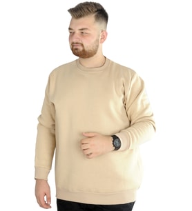 Mode XL Erkek Sweatshirt Bisiklet Yaka Basic 20131 Bej
