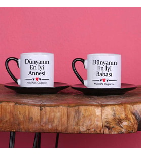 Anneye ve Babaya Hediye Dünyanın En İyi Annesi ve Dünyanın en İyi Babası İsimli 2'li Türk Kahvesi Fincan Takımı